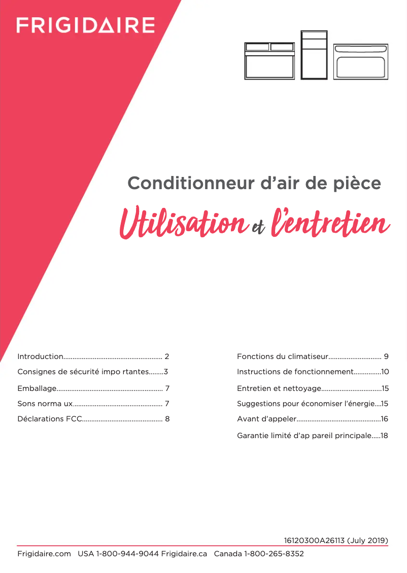 Page 1 de la notice Manuel utilisateur Frigidaire FHWW083WB1