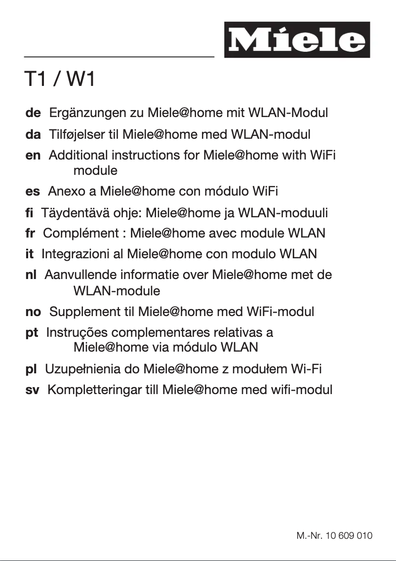 Page 1 de la notice Manuel utilisateur Miele WMV960 WPS PWash&TDos XL Tronic MC