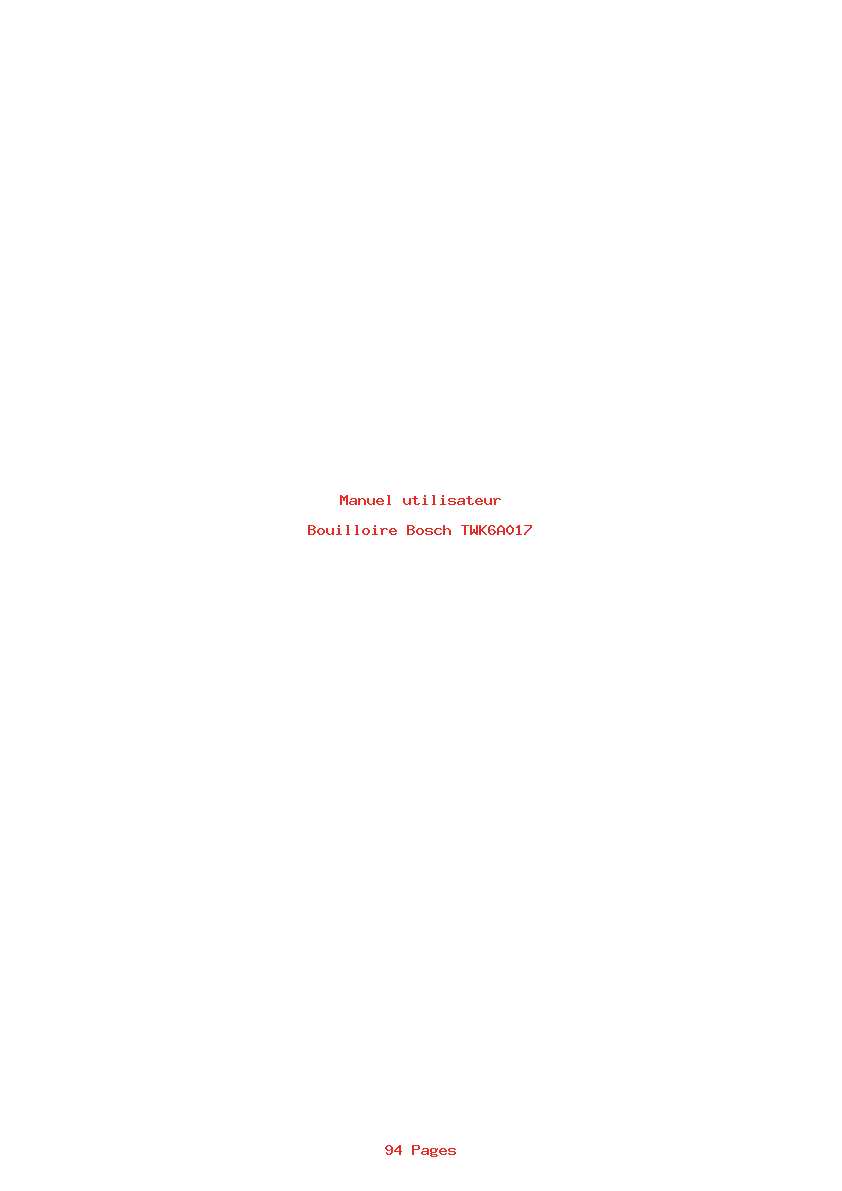 Page 1 de la notice Manuel utilisateur Bosch TWK6A017
