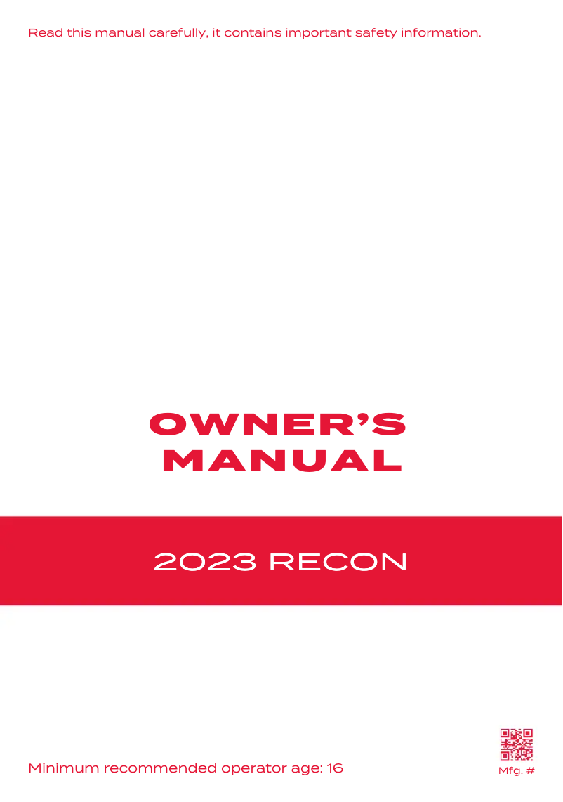 Page 1 de la notice Manuel utilisateur Honda Recon (2023)