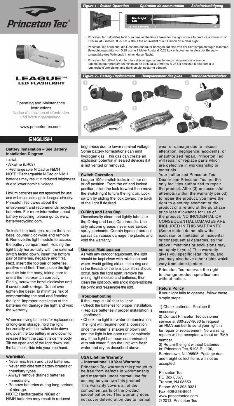 Page 1 de la notice Manuel utilisateur Princeton Tec League