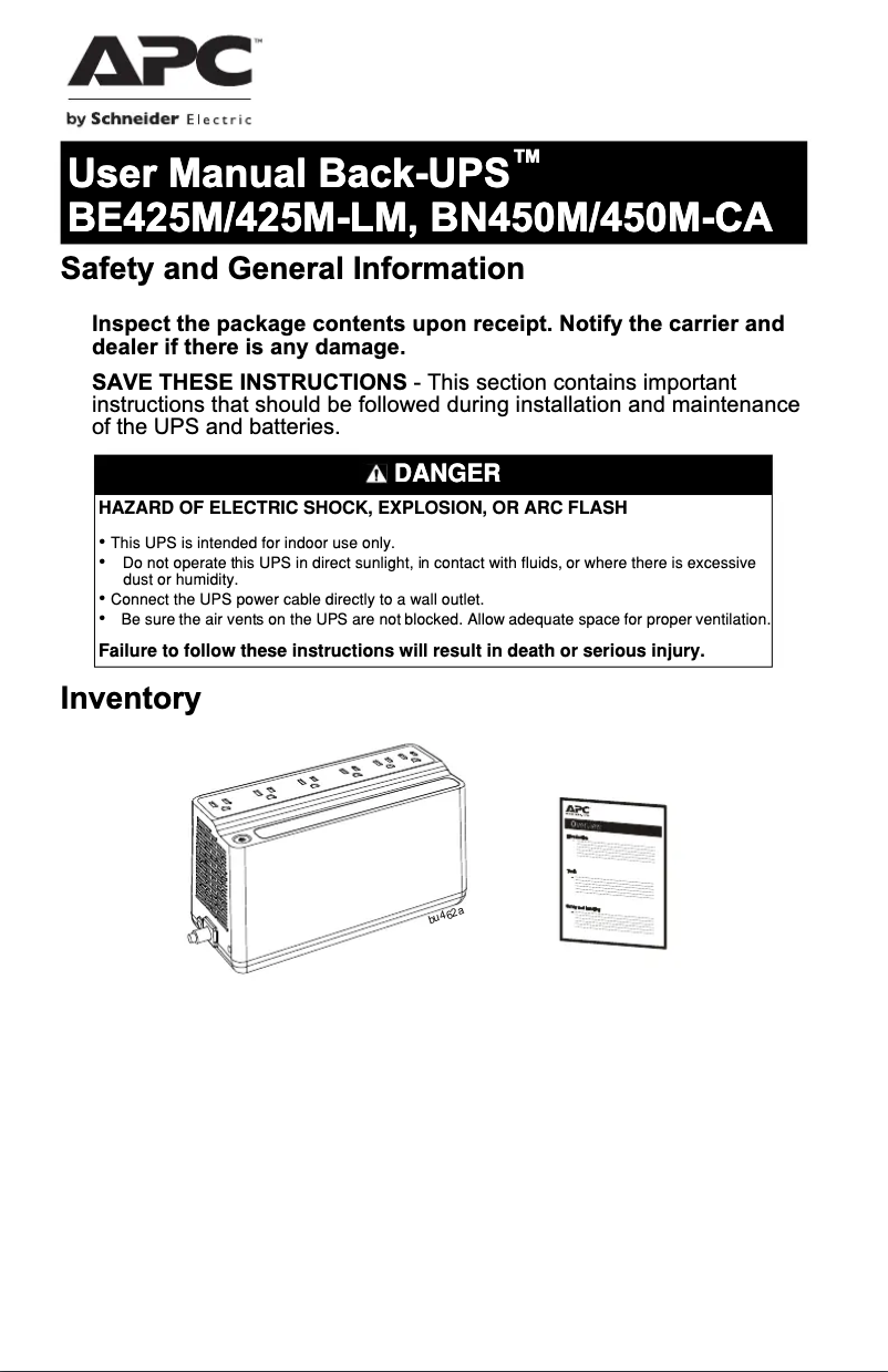 Page 1 de la notice Manuel utilisateur APC BN450MNW