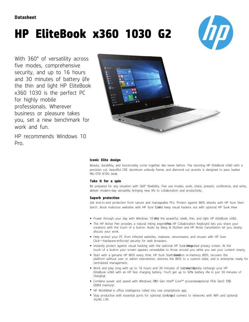 Página 1 del manual Ficha técnica HP EliteBook x360 1030 G2