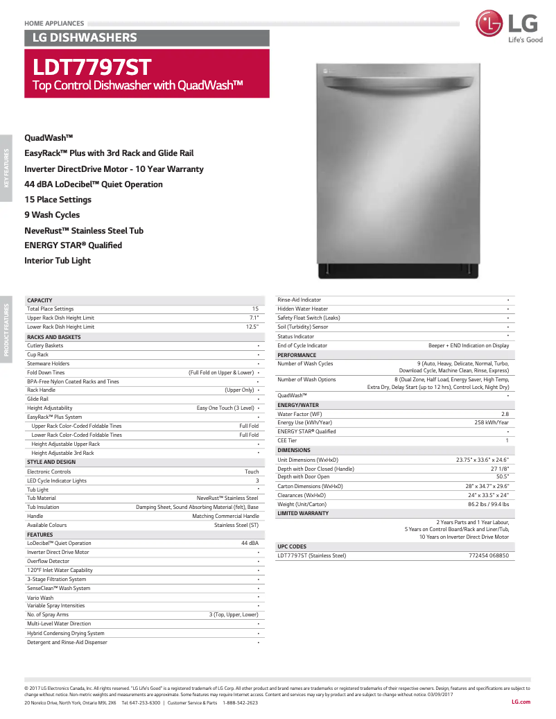 Page 1 de la notice Fiche technique LG LDT7797ST