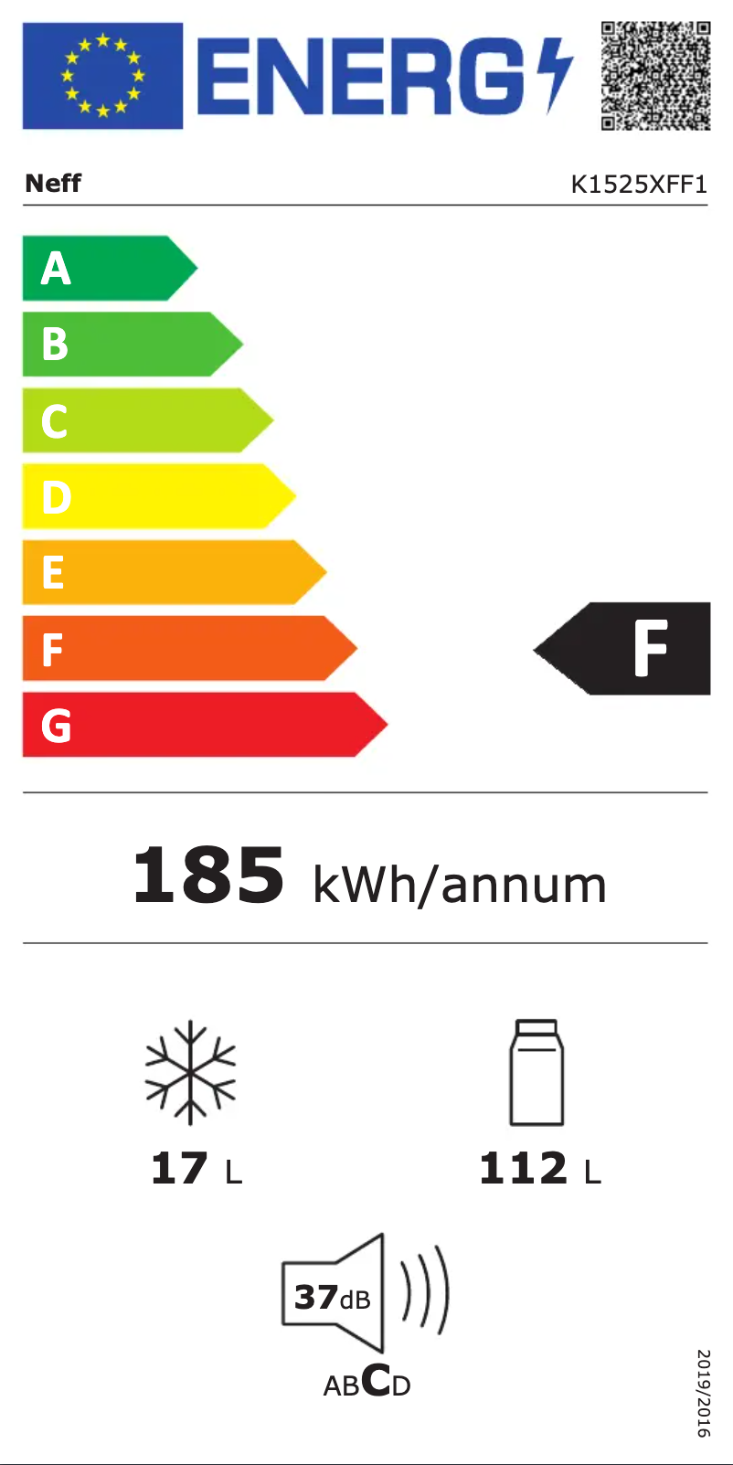 Page 1 of the manual Energy Label Neff K1525XFF1