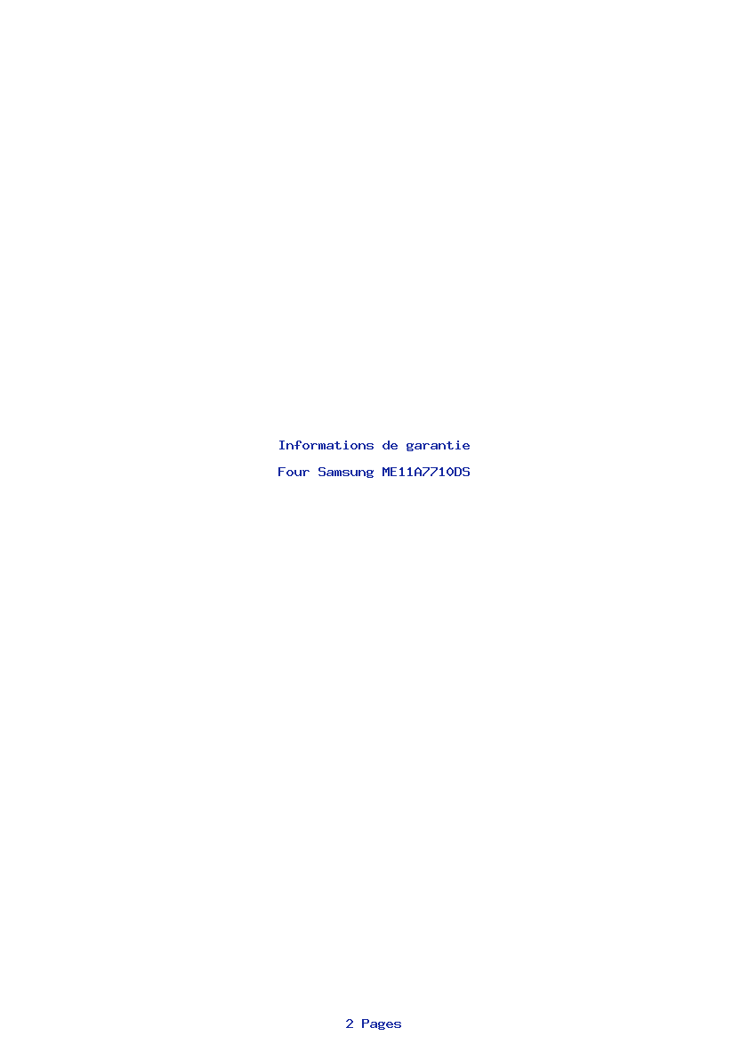Page 1 de la notice Informations de garantie Samsung ME11A7710DS