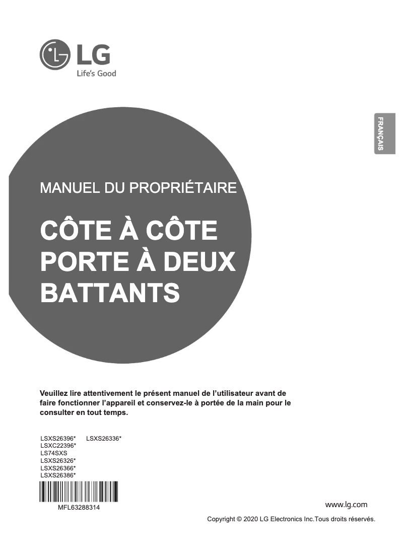 Page 1 of the manual User Manual LG LSXC22396S