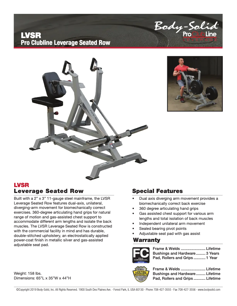 Page 1 de la notice Fiche technique Body-Solid LVSR