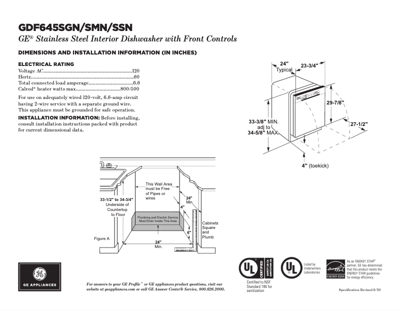 Página 1 del manual Ficha técnica GE GDF645SSNSS