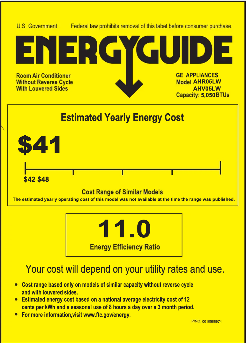Página 1 del manual Etiqueta energética GE AHR05LW
