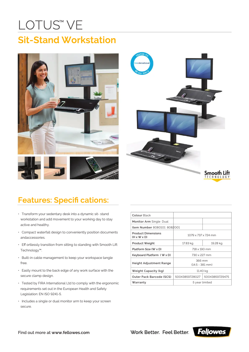 Page 1 de la notice Fiche technique Fellowes Lotus VE