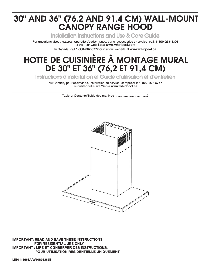 Page 1 de la notice Guide d'installation Whirlpool WVW57UC0FS