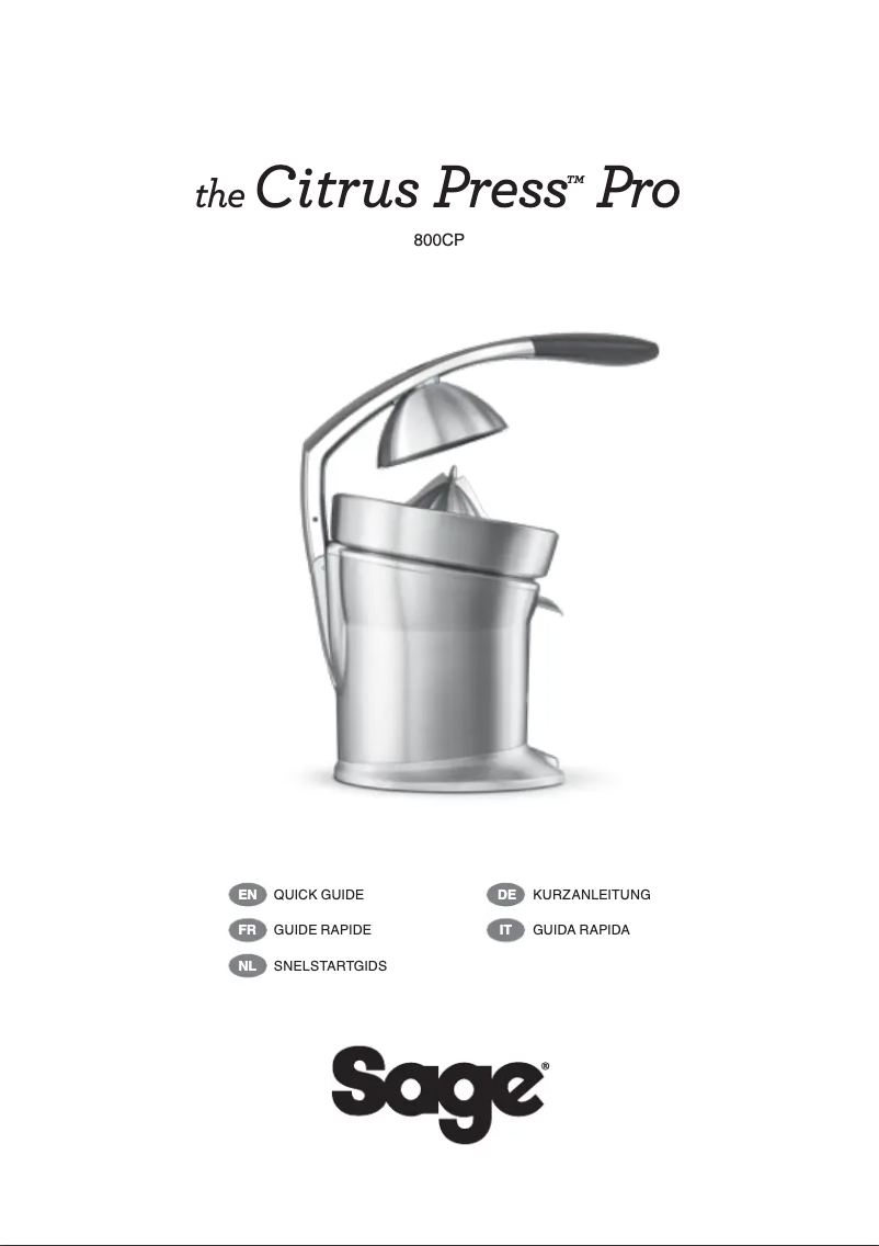 Page 1 de la notice Manuel utilisateur Sage the Citrus Press Pro 800CP