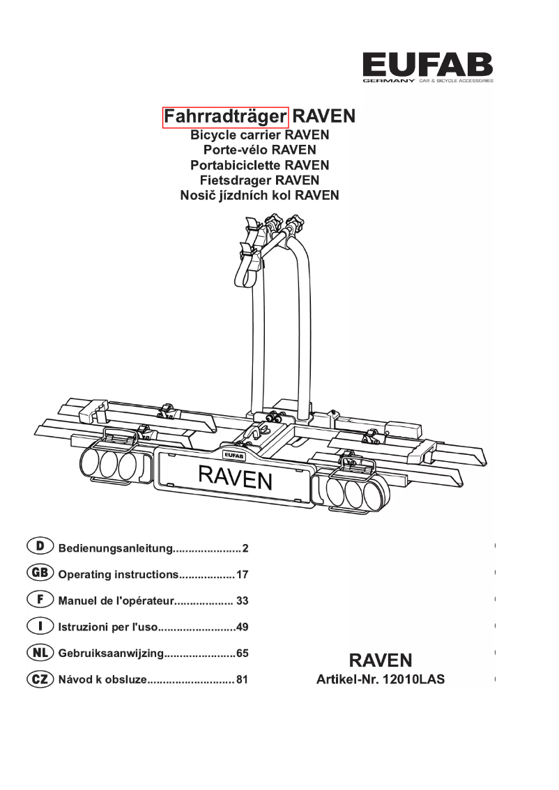 Page 1 of the manual User Manual Eufab Raven