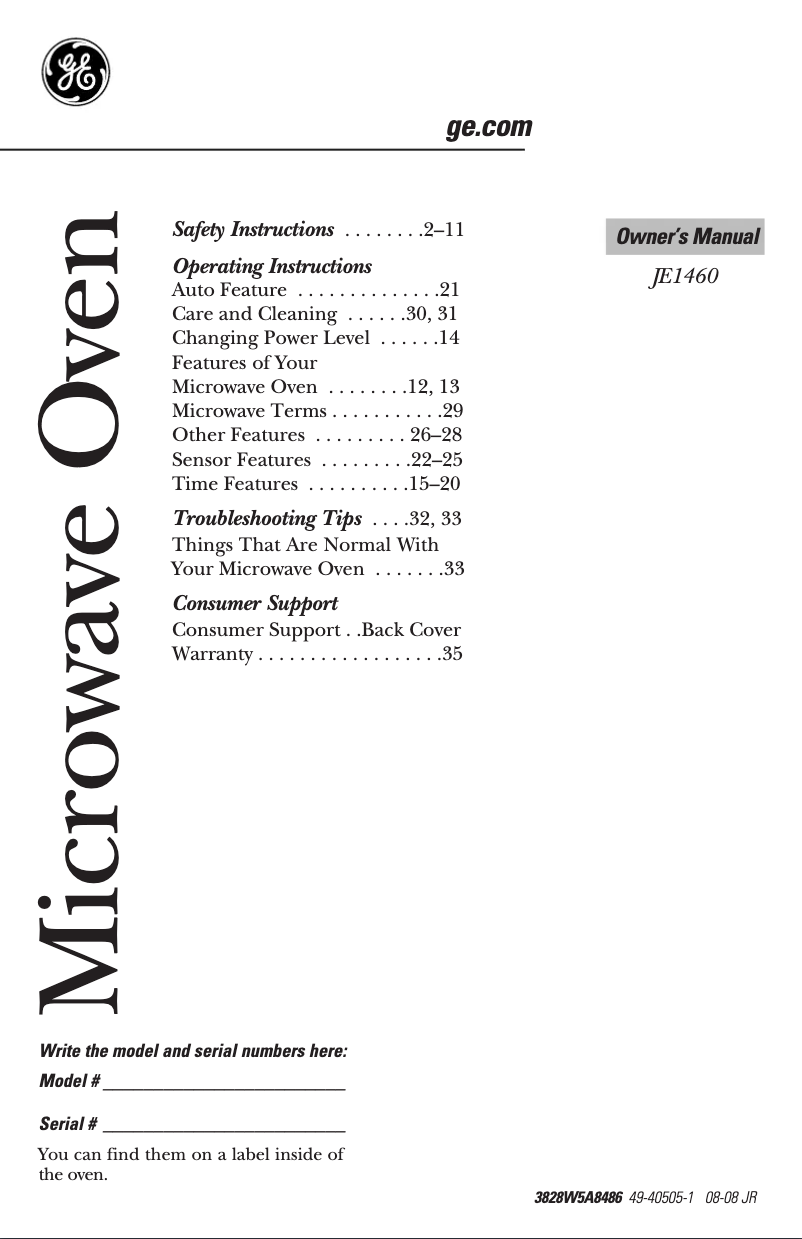 Página 1 del manual Manual de uso y mantenimiento GE JE1460WF