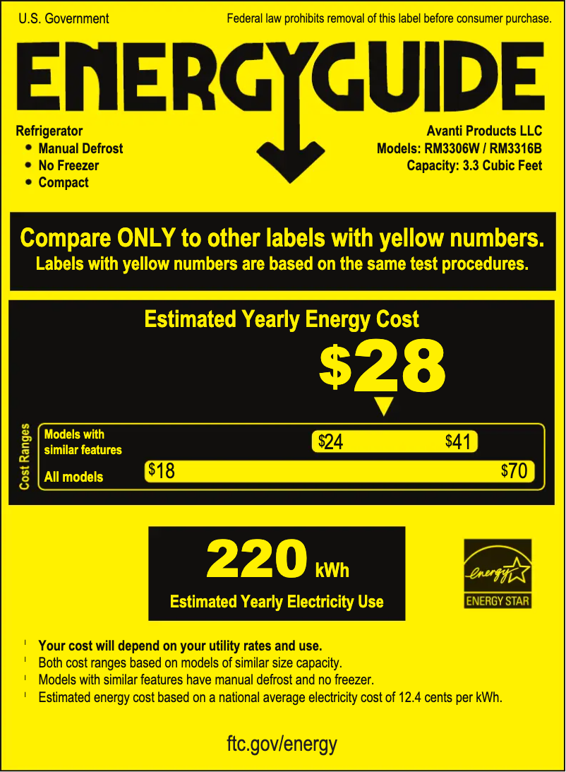 Page 1 de la notice Label énergétique Avanti RM32J1B