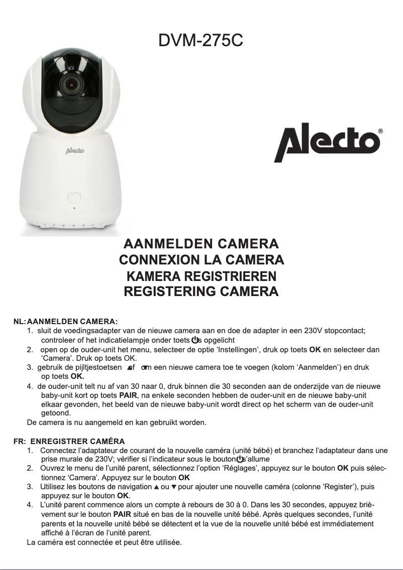 Page 1 de la notice Manuel utilisateur Alecto DVM-275C