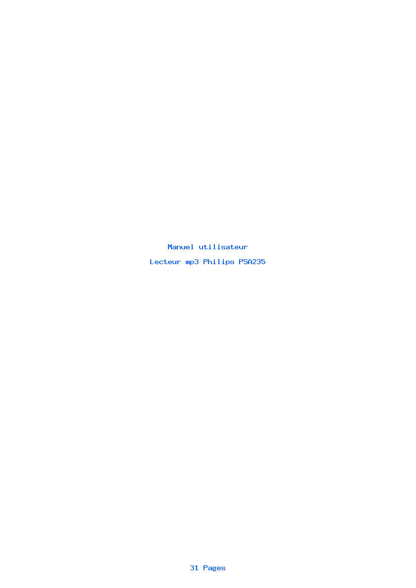 Page 1 de la notice Manuel utilisateur Philips PSA235