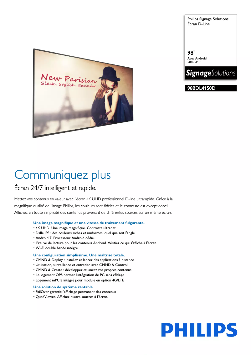 Page n°1 - Fiche technique Philips Signage Solutions 98BDL4150D