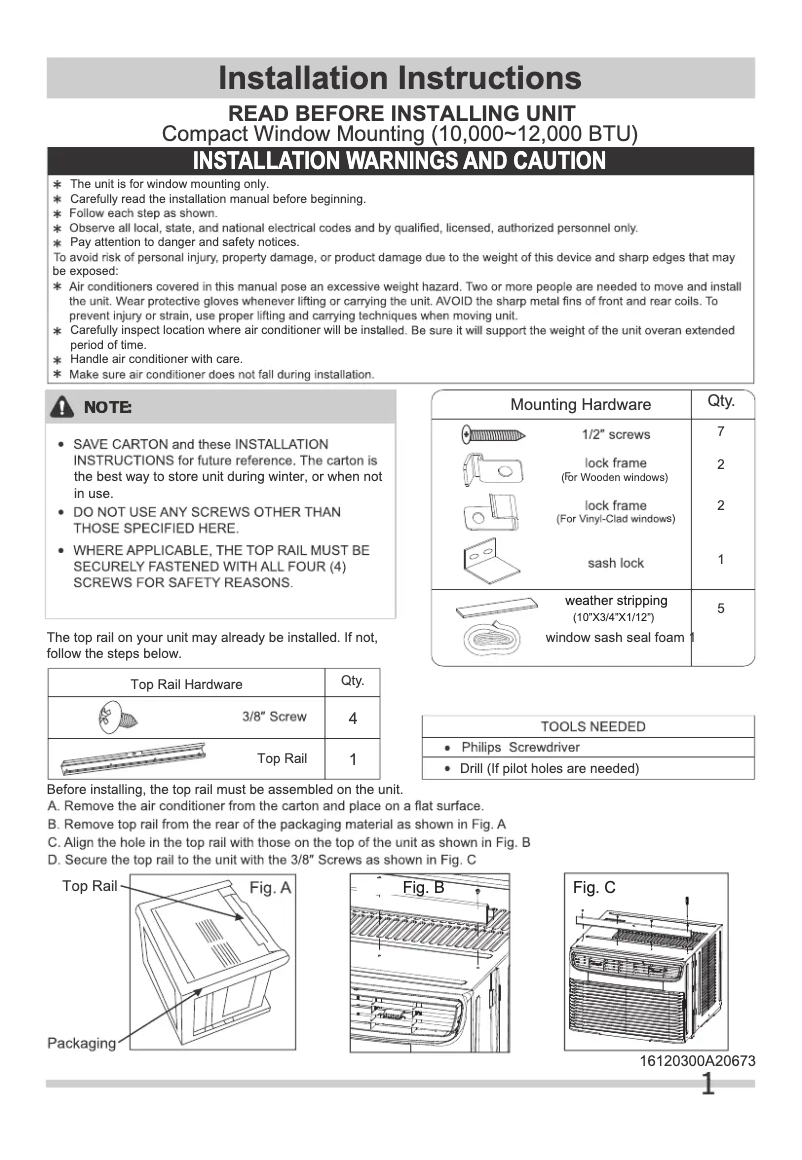 Page 1 de la notice Guide d'installation Frigidaire FHWC104WB1