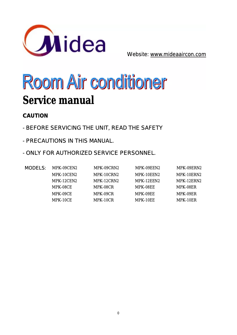 Page 1 de la notice Manuel utilisateur Midea MPK-10CR