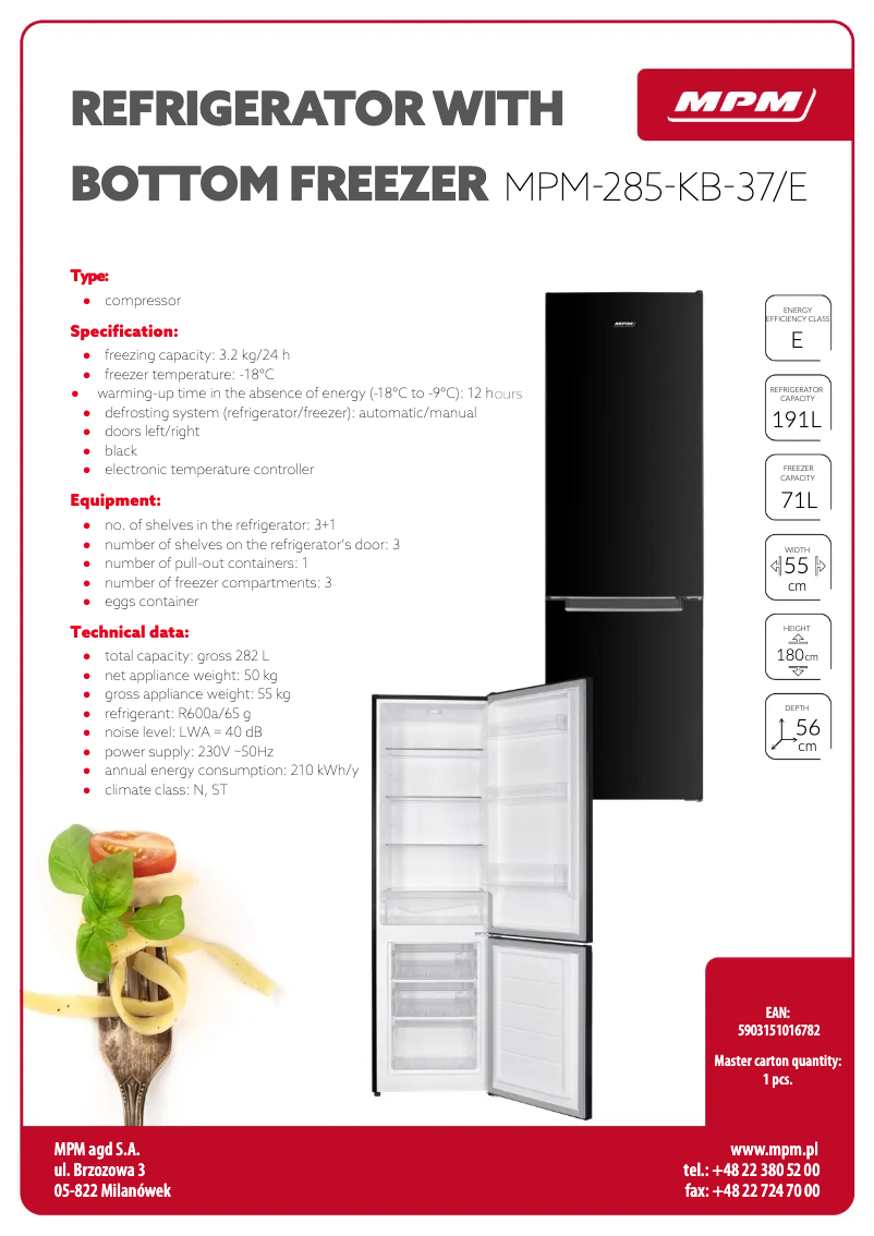 Page 1 de la notice Fiche technique MPM MPM-285-KB-31/E
