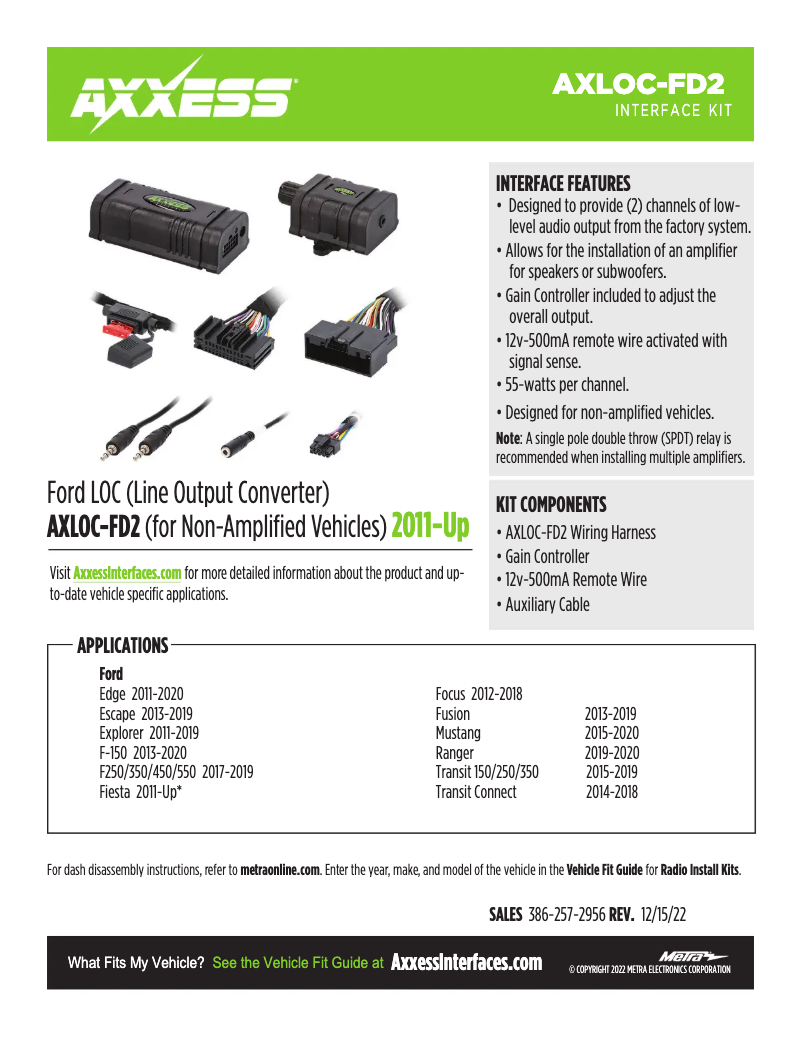 Page 1 de la notice Fiche technique AXESS AXLOC-FD2