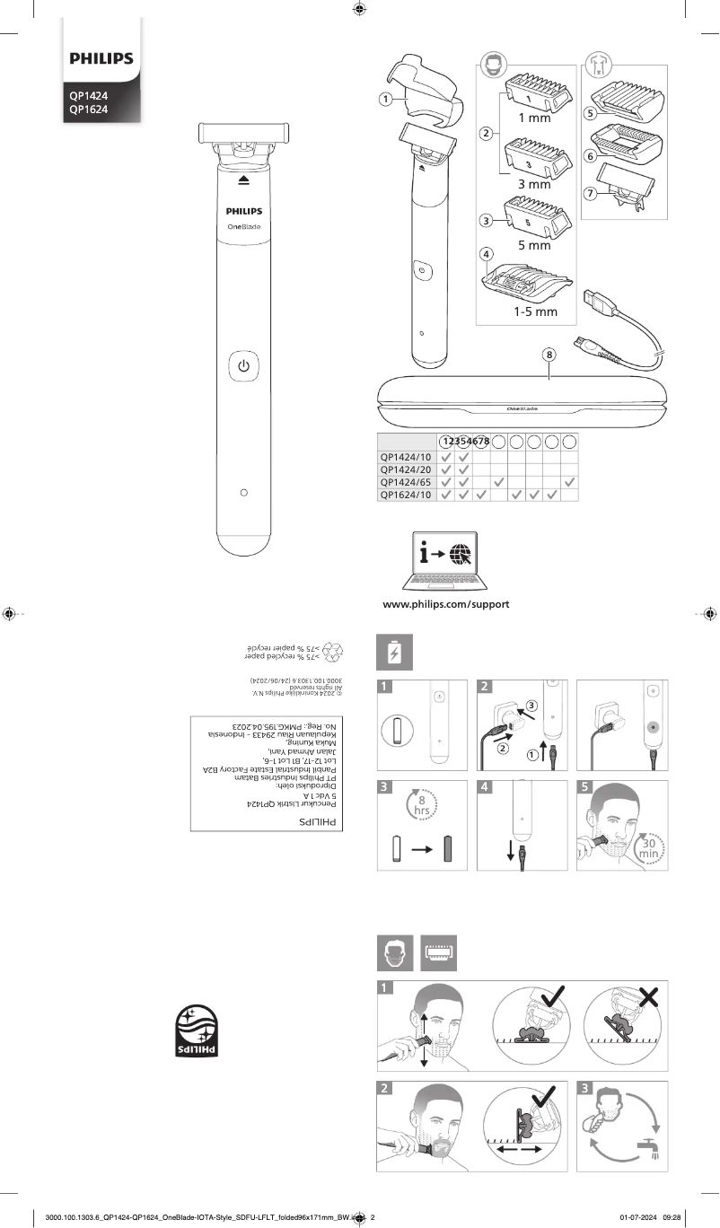 Page 1 de la notice Manuel utilisateur Philips OneBlade QP1424