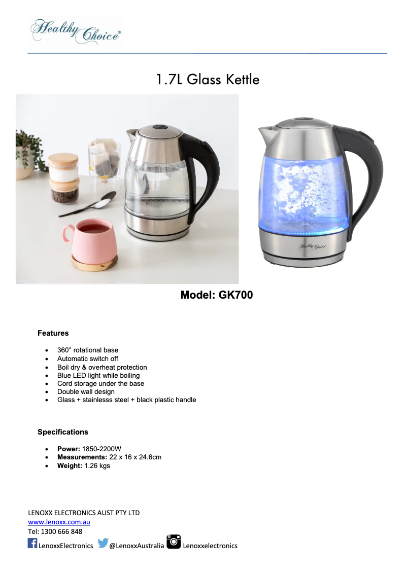 Page 1 de la notice Fiche technique Healthy Choice GK700
