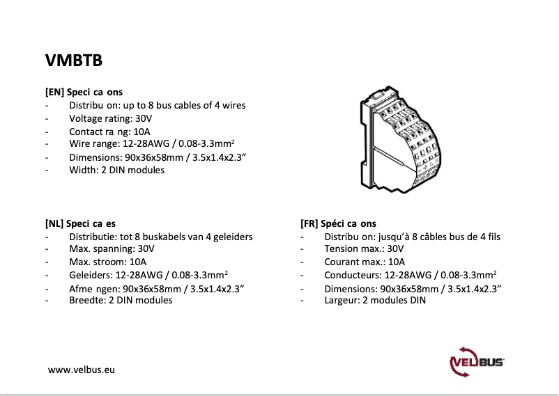 Page 1 de la notice Manuel utilisateur Velbus VMBTB