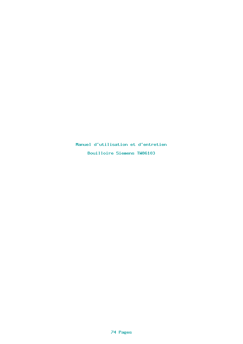 Page 1 de la notice Manuel d'utilisation et d'entretien Siemens TW86103