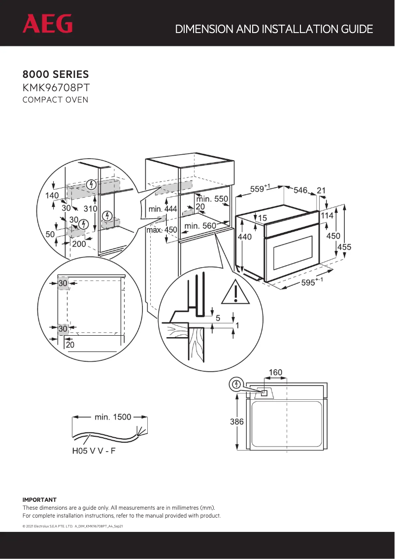 Page 1 de la notice Dessin technique AEG KMK96708PT