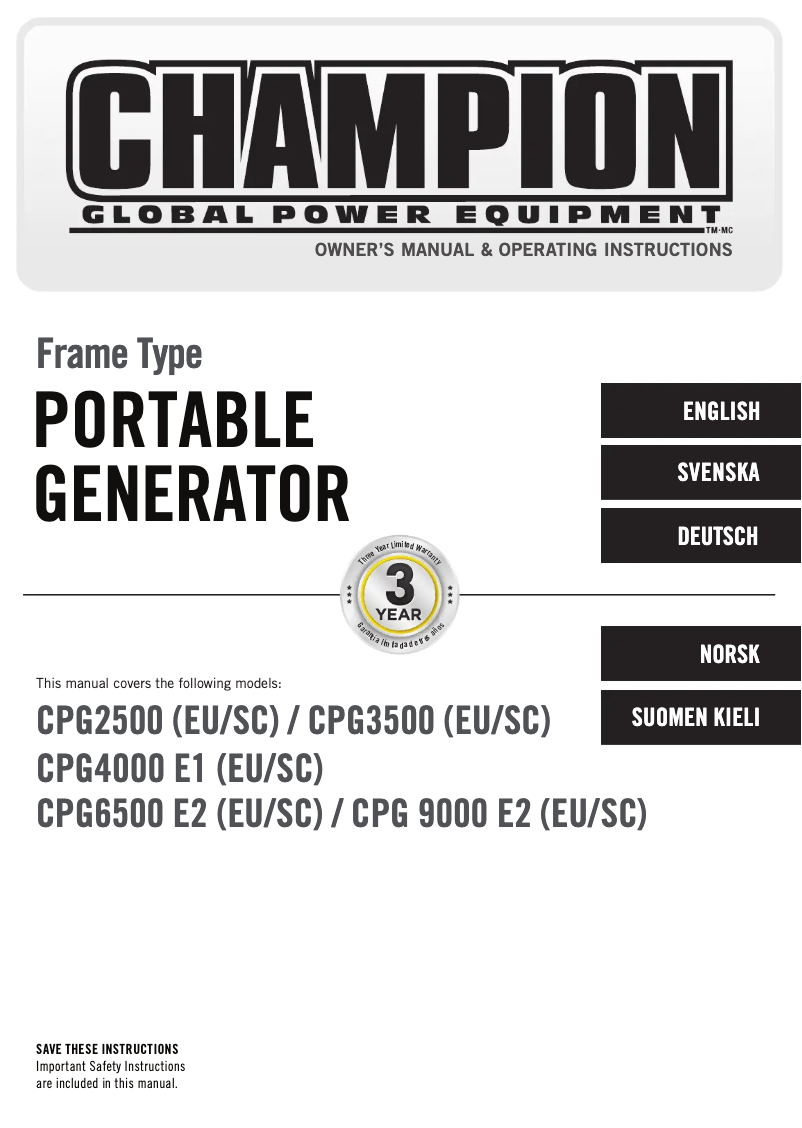 Page 1 de la notice Manuel utilisateur Champion CPG4000E1