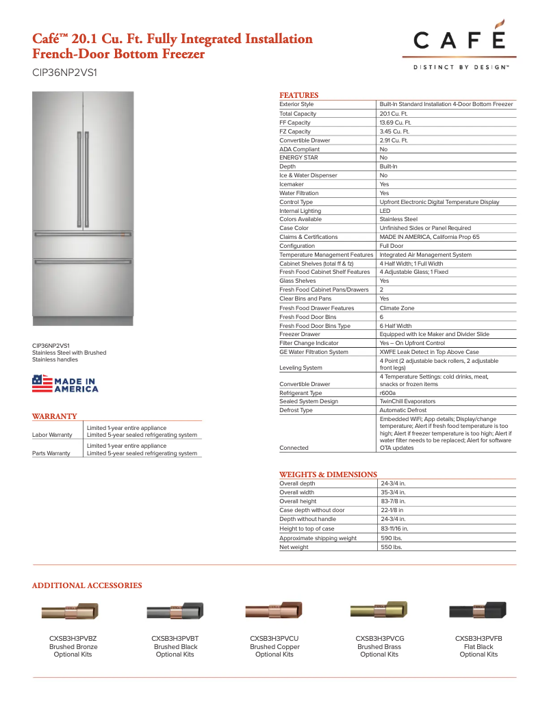 Page 1 de la notice Fiche technique Café CIP36NP2VS1