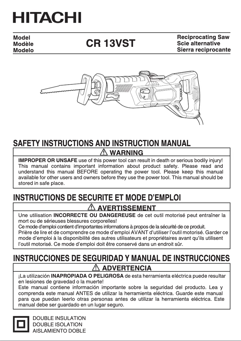 Page 1 de la notice Manuel utilisateur HiKOKI CR13VST