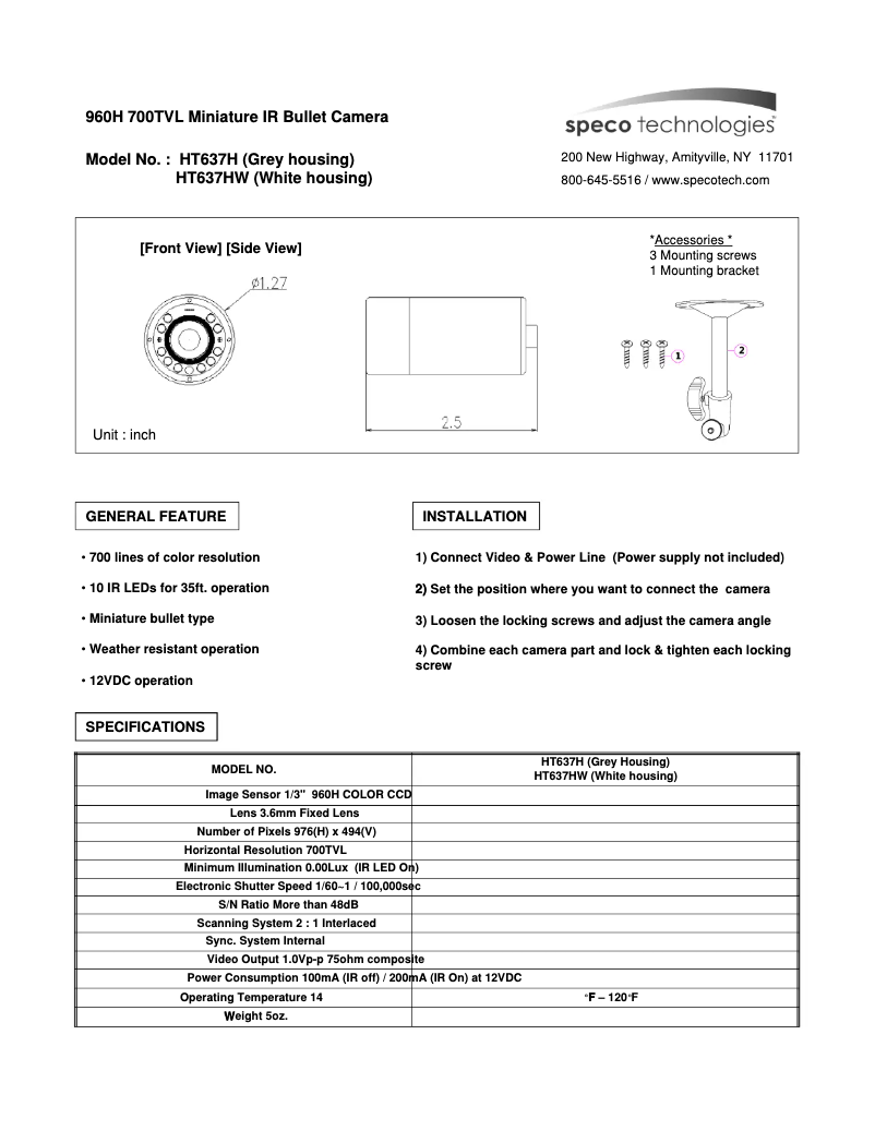 Página 1 del manual Manual de usuario Speco Technologies HT637HW