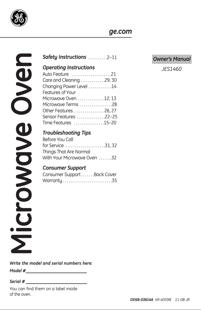 Página 1 del manual Manual de usuario GE JES1460DNWW