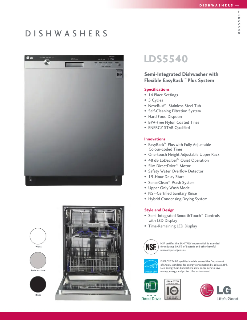 Page 1 de la notice Fiche technique LG LDS5540ST