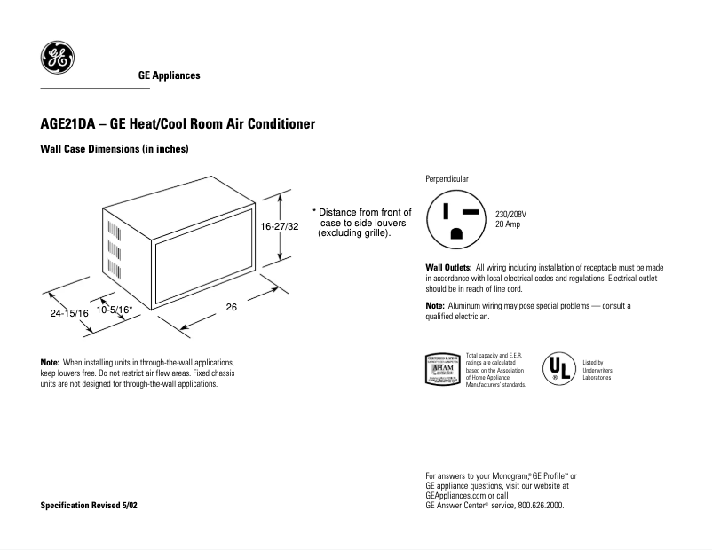 Página 1 del manual Ficha técnica GE A21DA