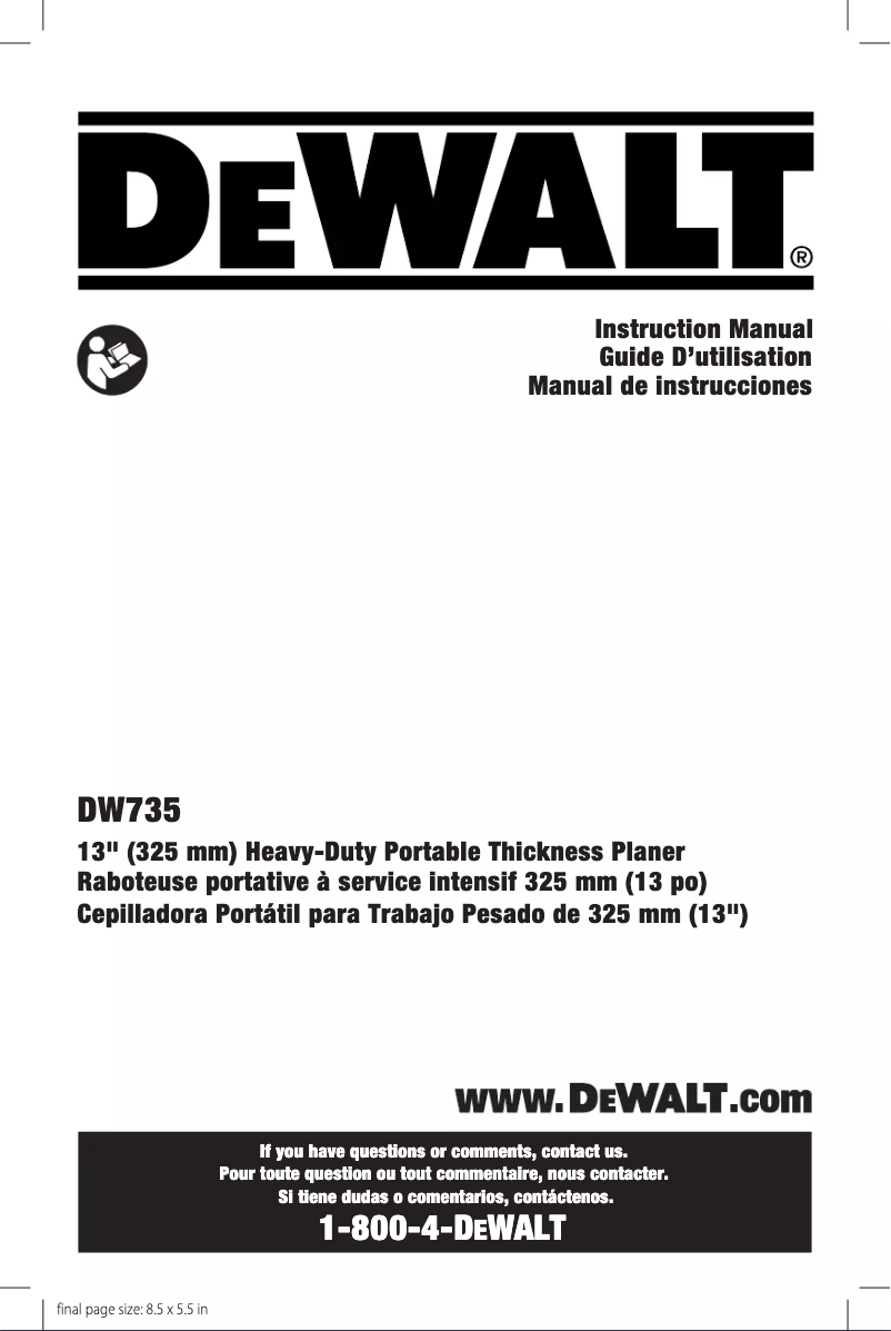 Page 1 de la notice Manuel utilisateur DeWalt DW735