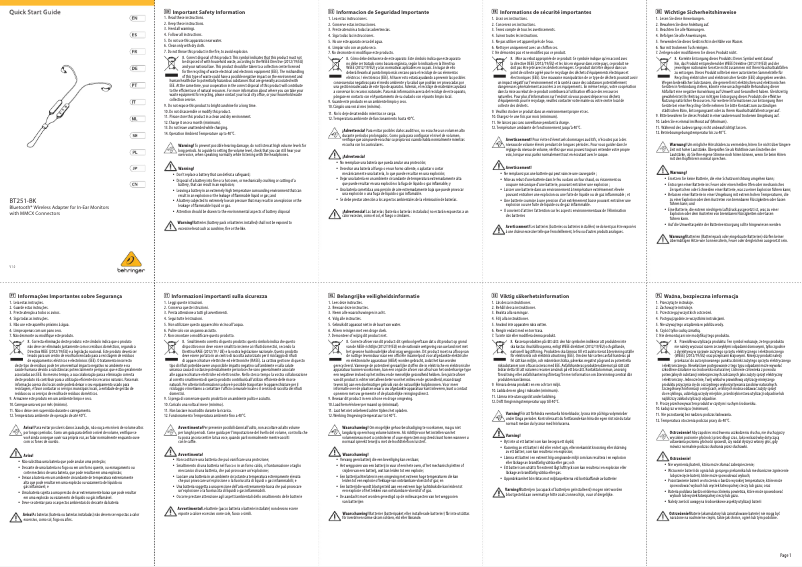 Página 1 del manual Guía de inicio rápido Behringer BT251-BK