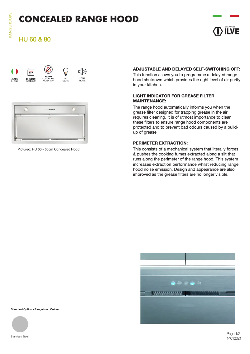 Page 1 de la notice Fiche technique Ilve HU60