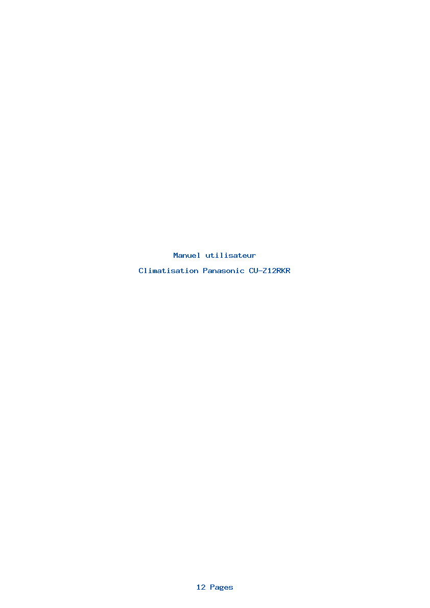Page 1 de la notice Manuel utilisateur Panasonic CU-Z12RKR