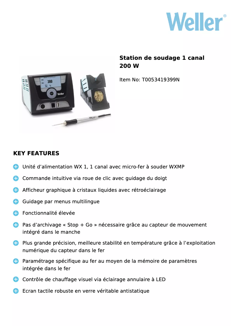 Page 1 de la notice Fiche technique Weller WX 1011