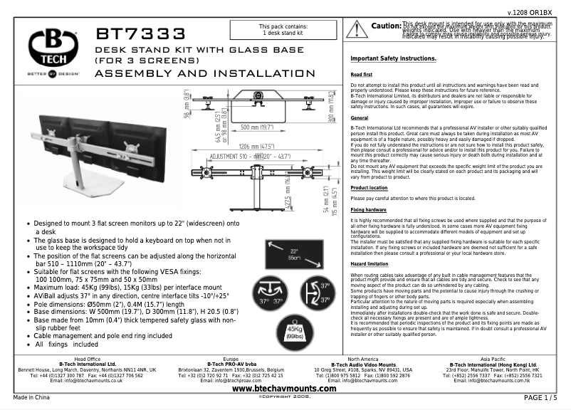 Page 1 of the manual User Manual B-Tech BT7333