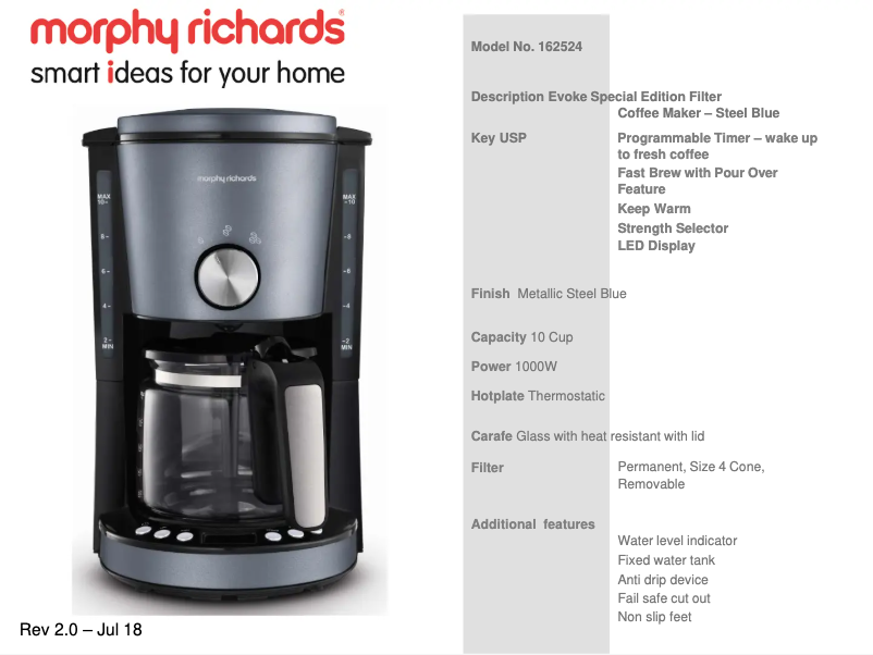 Page 1 de la notice Fiche technique Morphy Richards Evoke 162524
