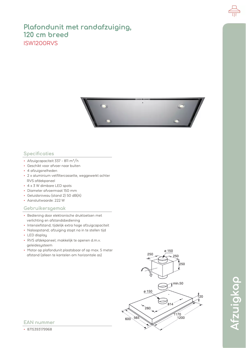 Page 1 de la notice Fiche technique Pelgrim ISW1200RVS