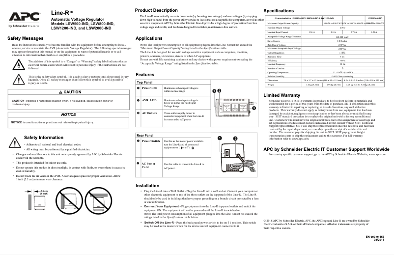 Página 1 del manual Manual de usuario APC Line-R LSW1200-IND