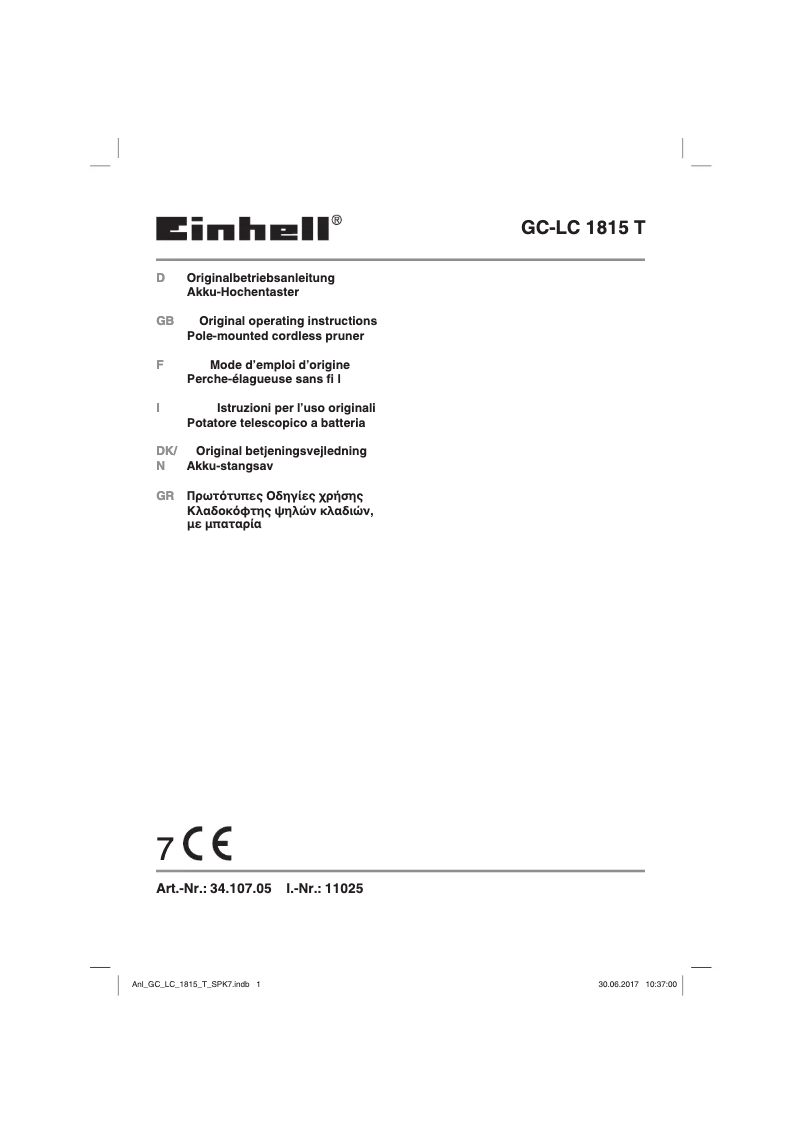 Page 1 de la notice Manuel utilisateur Einhell GC-LC 1815 T