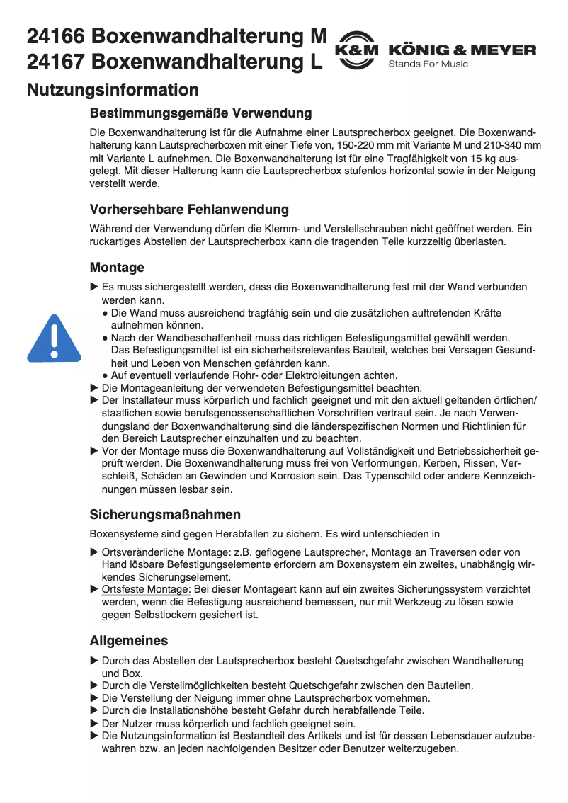 Page 1 of the manual User Manual Konig & Meyer 24167